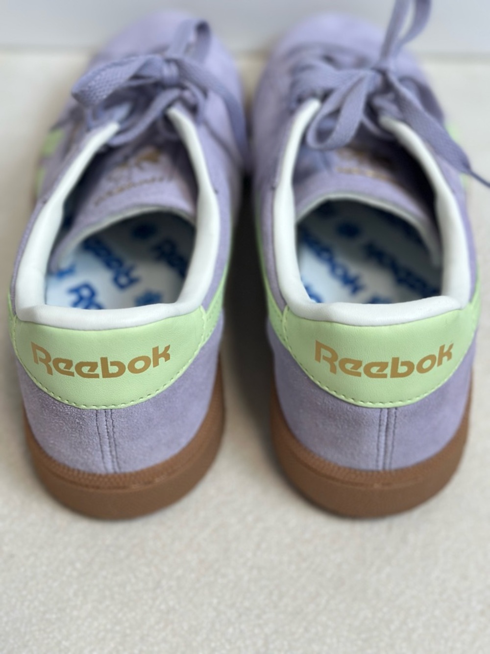 Reebok Lavender Suede Club C Grounds UK Sneakers with Neon Lime Size 10 - Picture 5 of 8